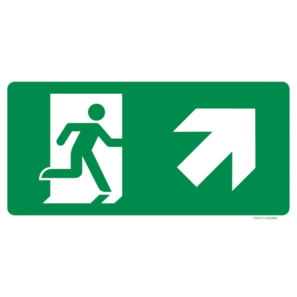 Pictogram nooduitgang boven rechts groen wit volgens ISO 7010