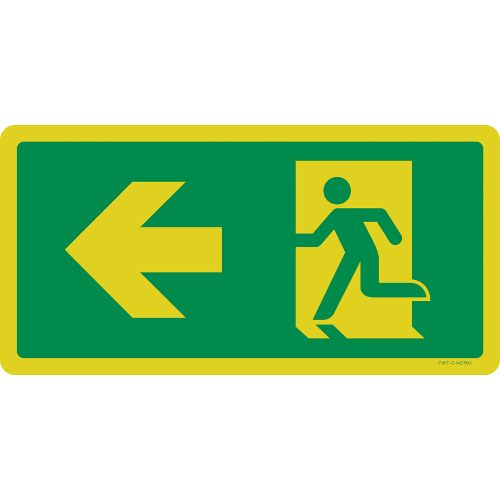 Pictogram nooduitgang links groen wit luminescerend volgens ISO 7010
