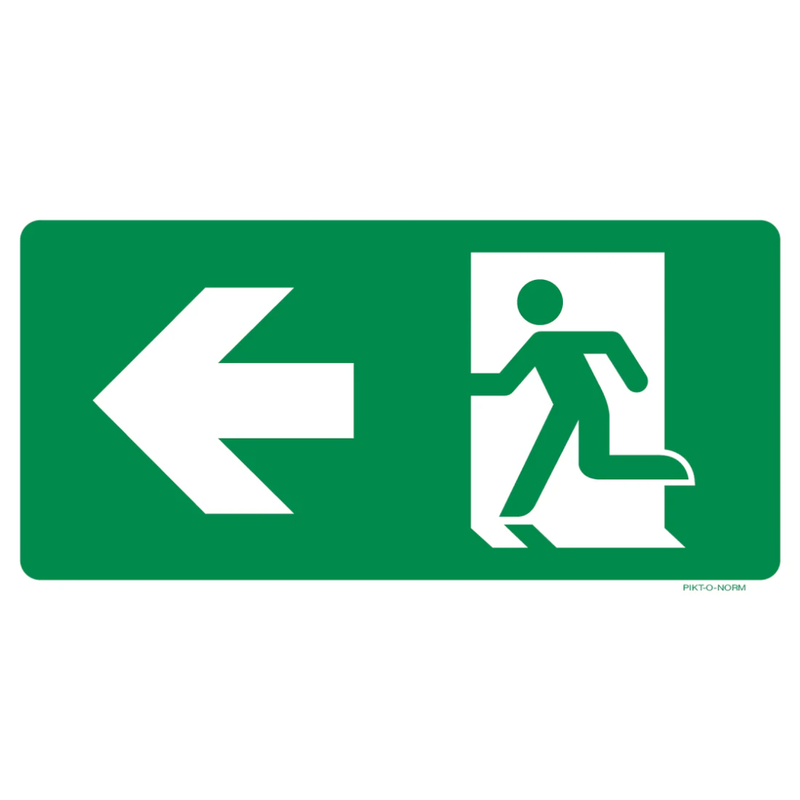 Pictogram nooduitgang links groen wit volgens ISO 7010