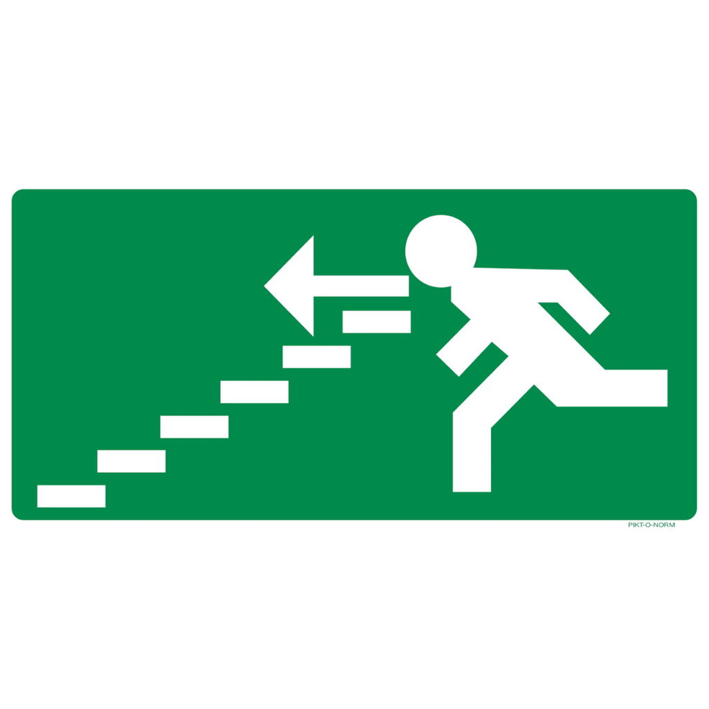 Pictogram nooduitgang links trappen groen wit