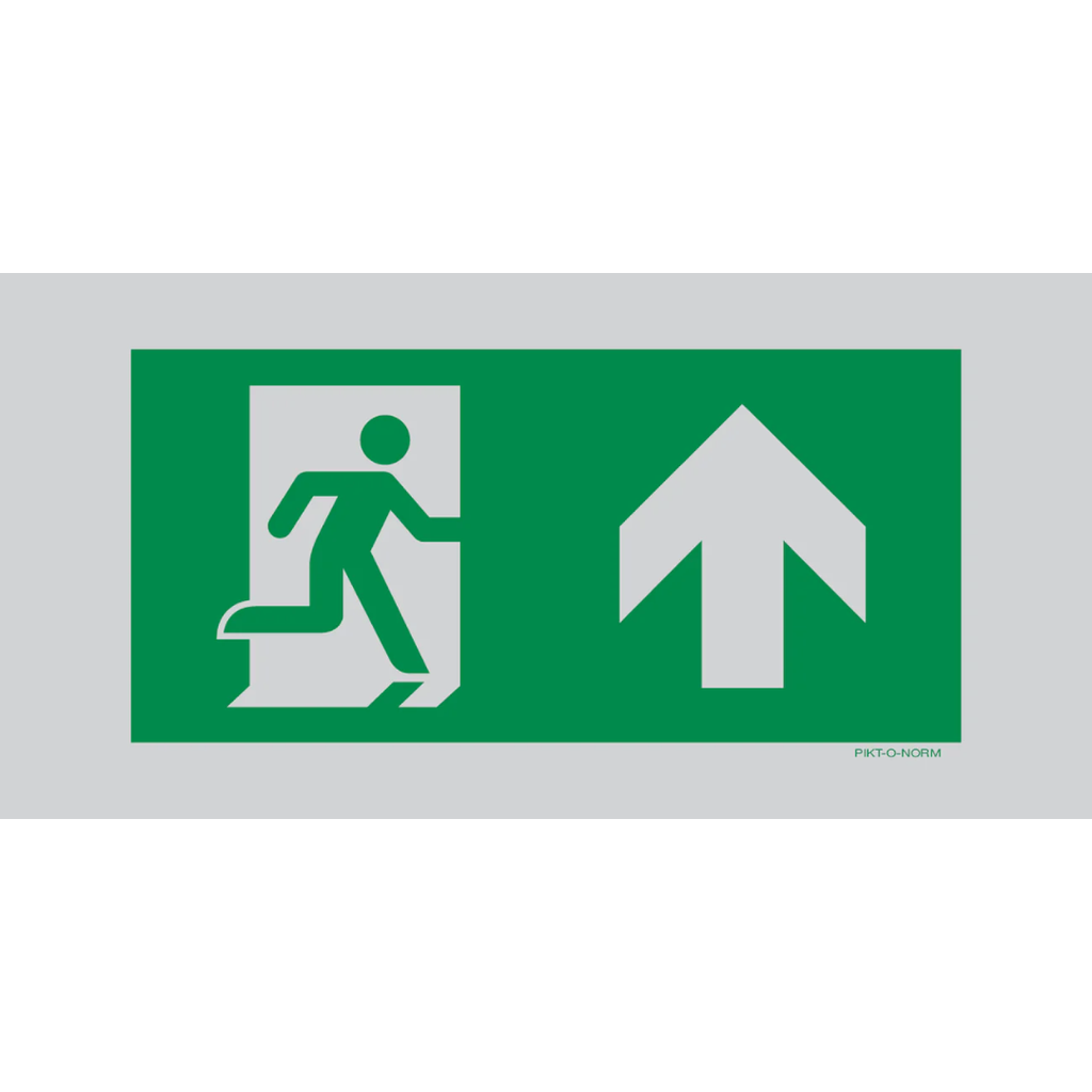 Pictogram nooduitgang rechtdoor groen wit aluminium volgens ISO 7010
