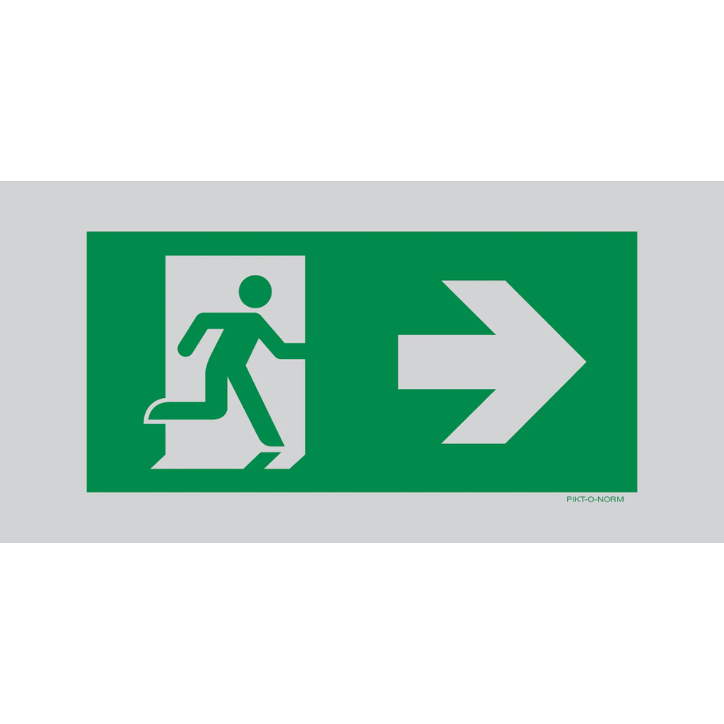 Pictogram nooduitgang rechts groen wit aluminium volgens ISO 7010