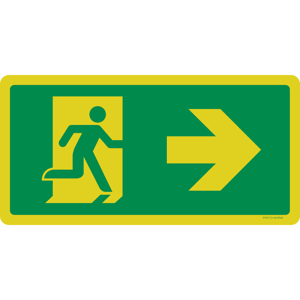 Pictogram nooduitgang rechts groen wit   luminescerend volgens ISO 7010