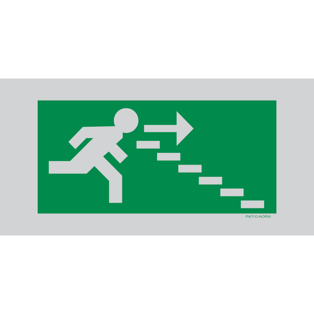 Pictogram nooduitgang rechts trappen groen wit aluminium