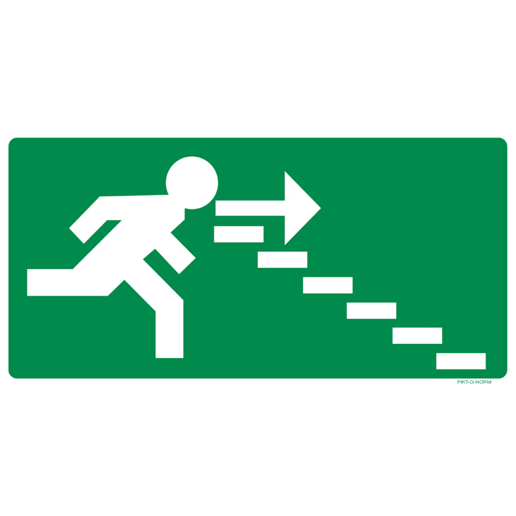 Pictogram nooduitgang rechts trappen groen wit