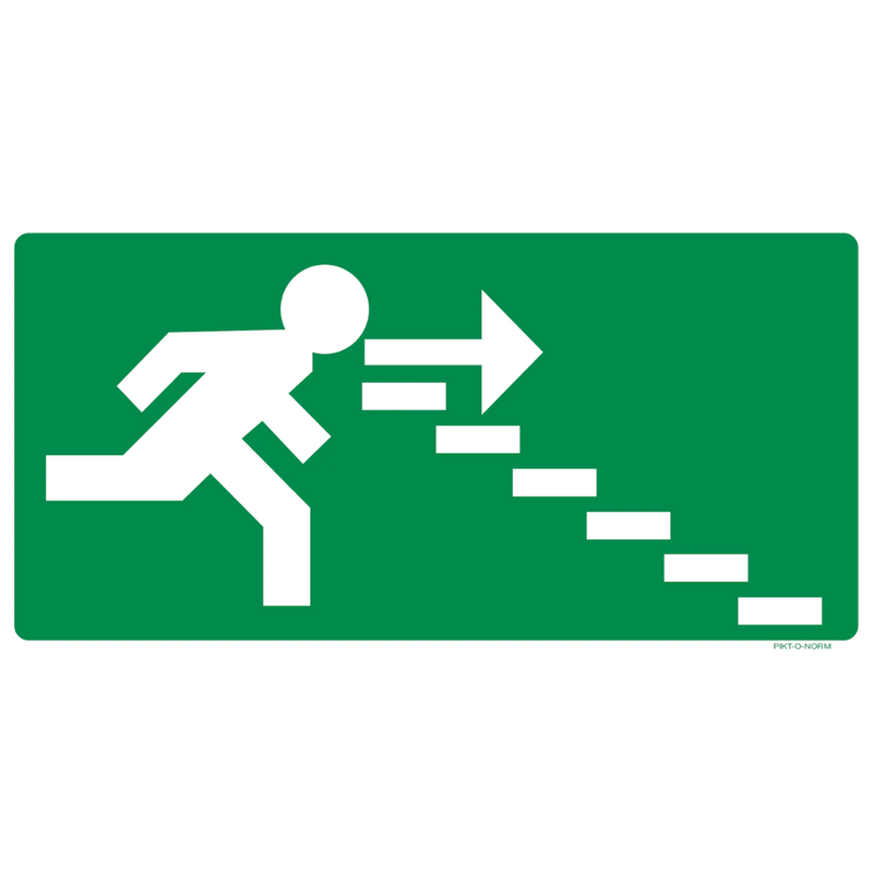 Pictogram nooduitgang rechts trappen groen wit