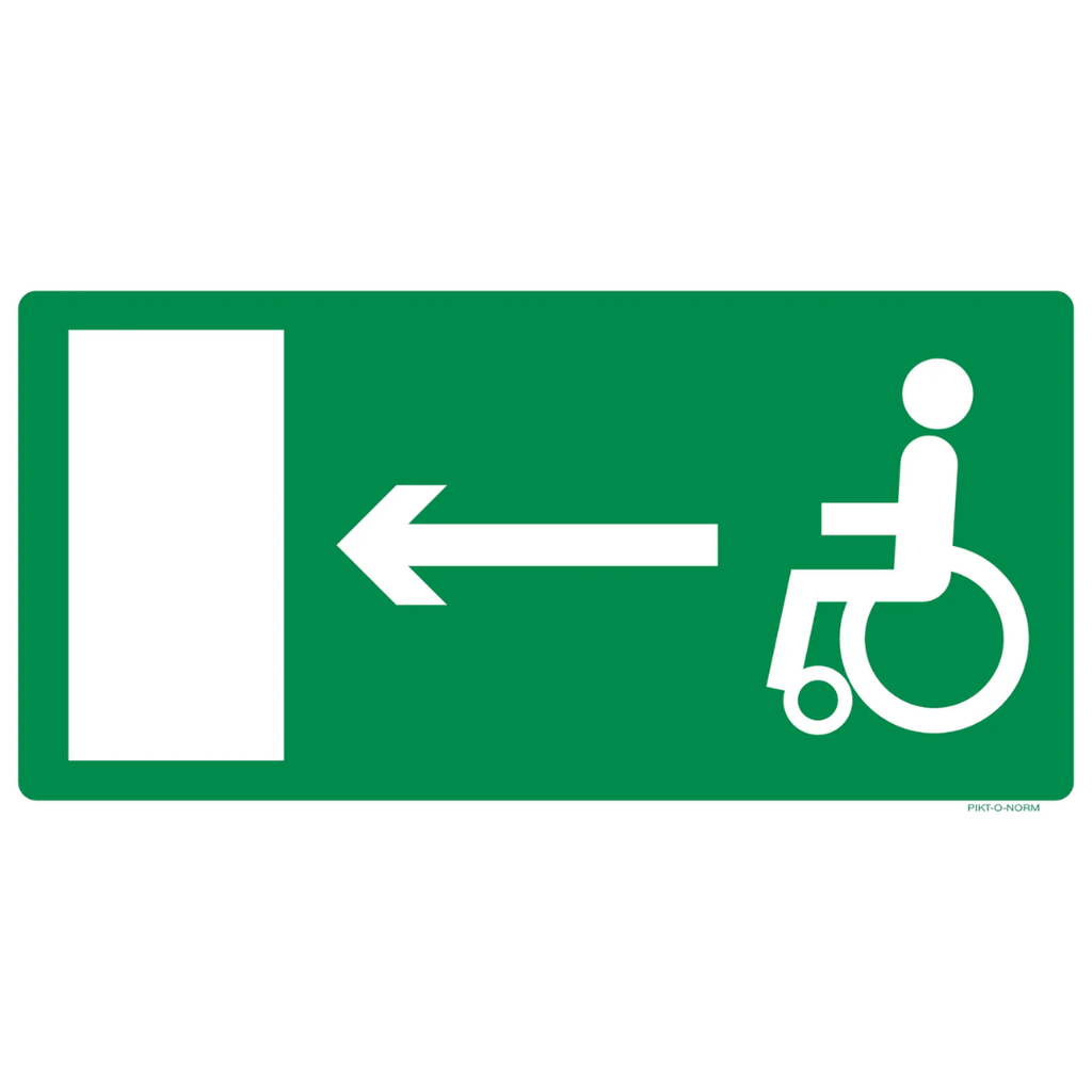 Pictogram nooduitgang rolstoel links groen wit