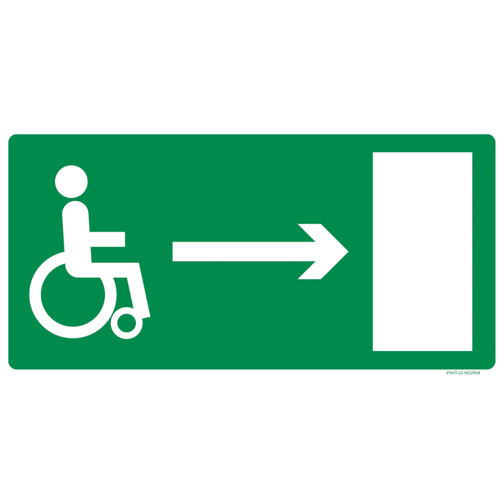 Pictogram nooduitgang rolstoel rechts groen wit