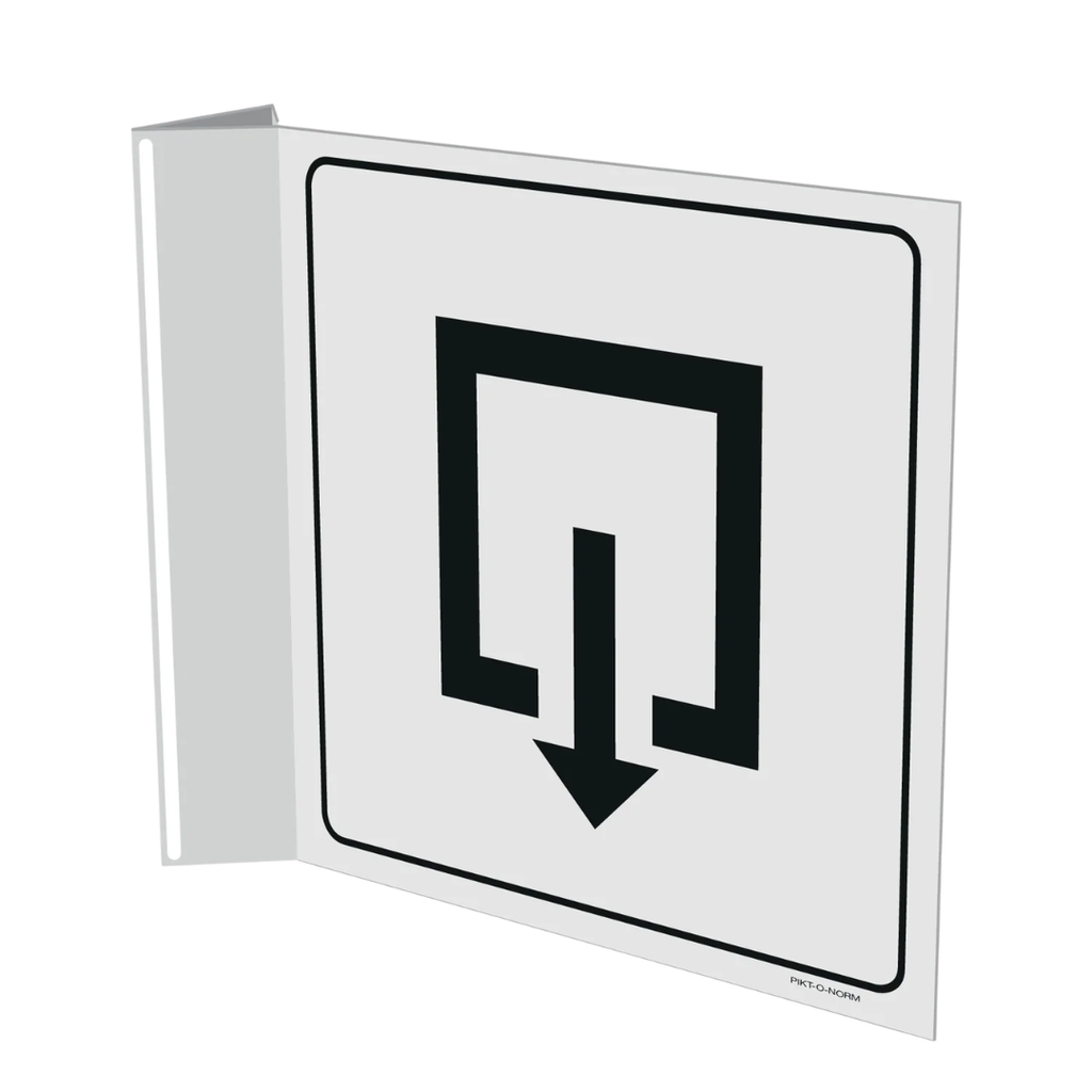 Pictogram uitgang binnen draaiend zwart wit pvc haaks gemonteerd