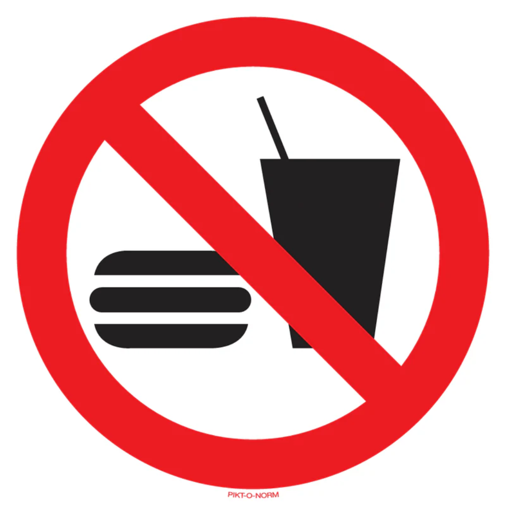 Pictogram verboden te eten rood wit volgens ISO 7010