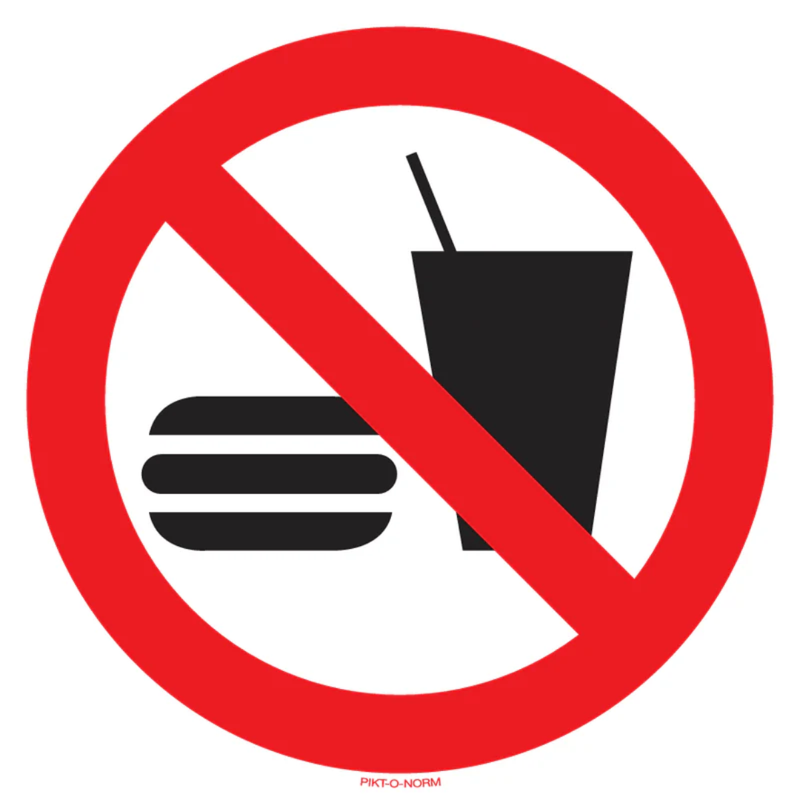 Pictogram verboden te eten rood wit volgens ISO 7010