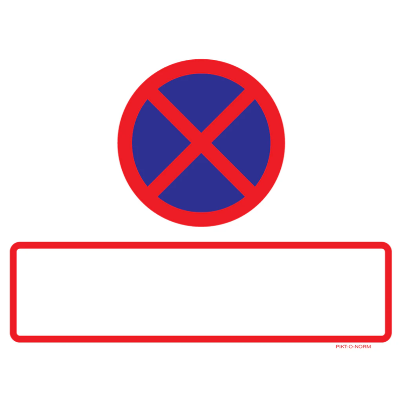 Pictogram verboden te parkeren met tekst rood wit