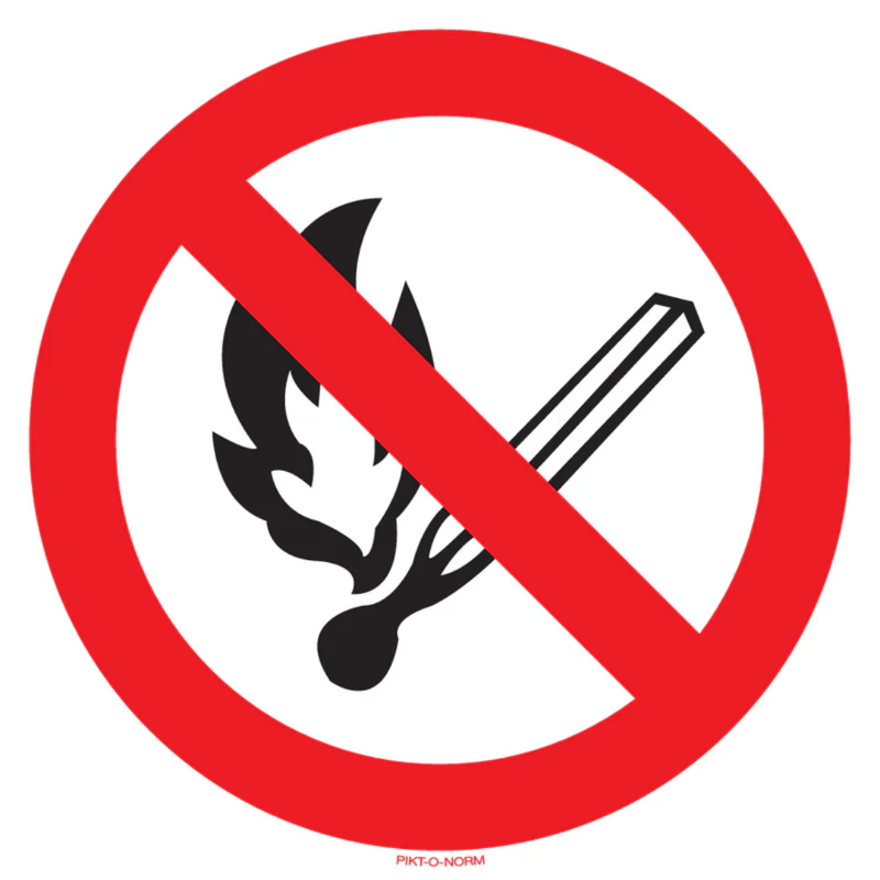 Pictogram verboden vuur te maken rood wit volgens ISO 7010