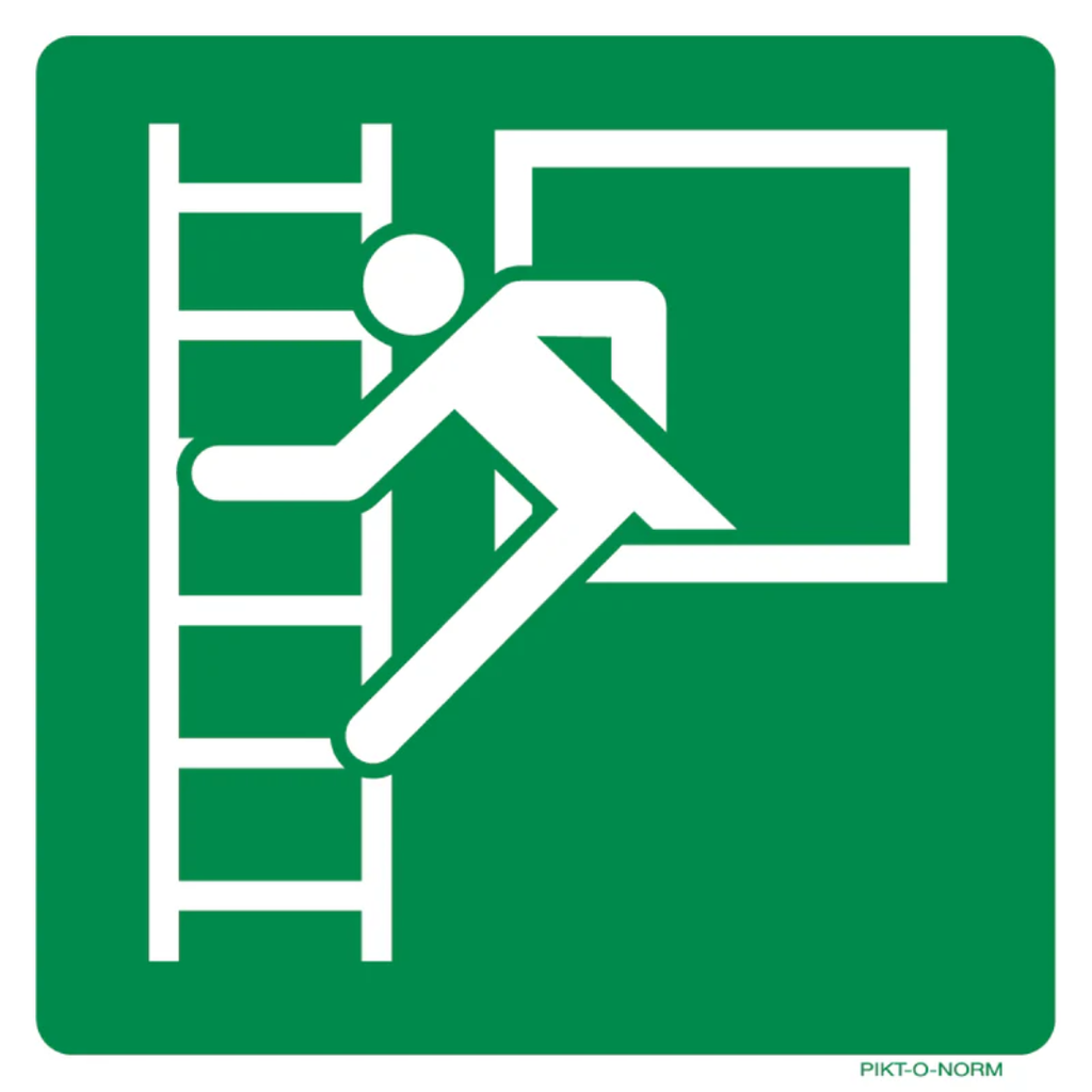Pictogram vluchtladder raam groen wit volgens ISO 7010