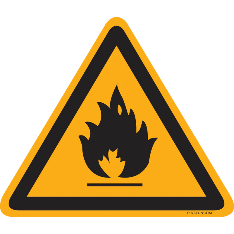 Pictogram waarschuwing brandbare stof geel zwart volgens ISO 7010