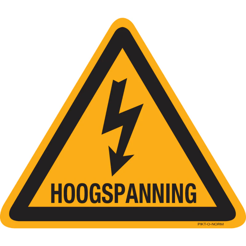 Pictogram waarschuwing hoogspanning geel zwart volgens ISO 7010