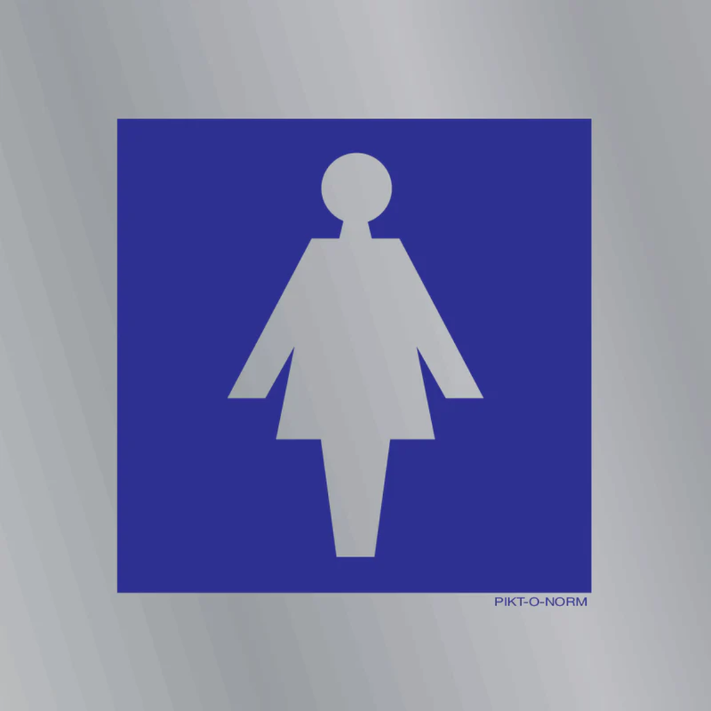 Pictogram wc dames blauw wit aluminium