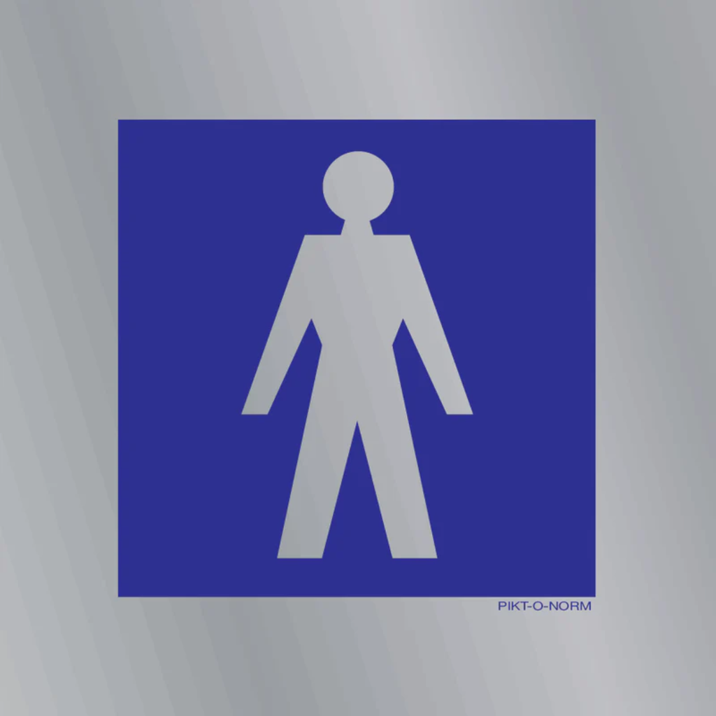 Pictogram wc heren blauw wit aluminium