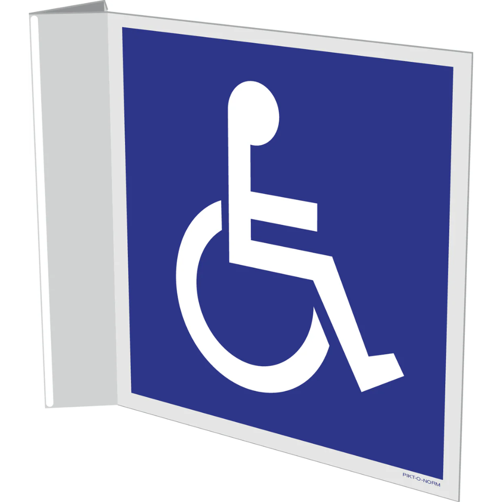 Pictogram wc personen met beperking blauw wit pvc haaks gemonteerd