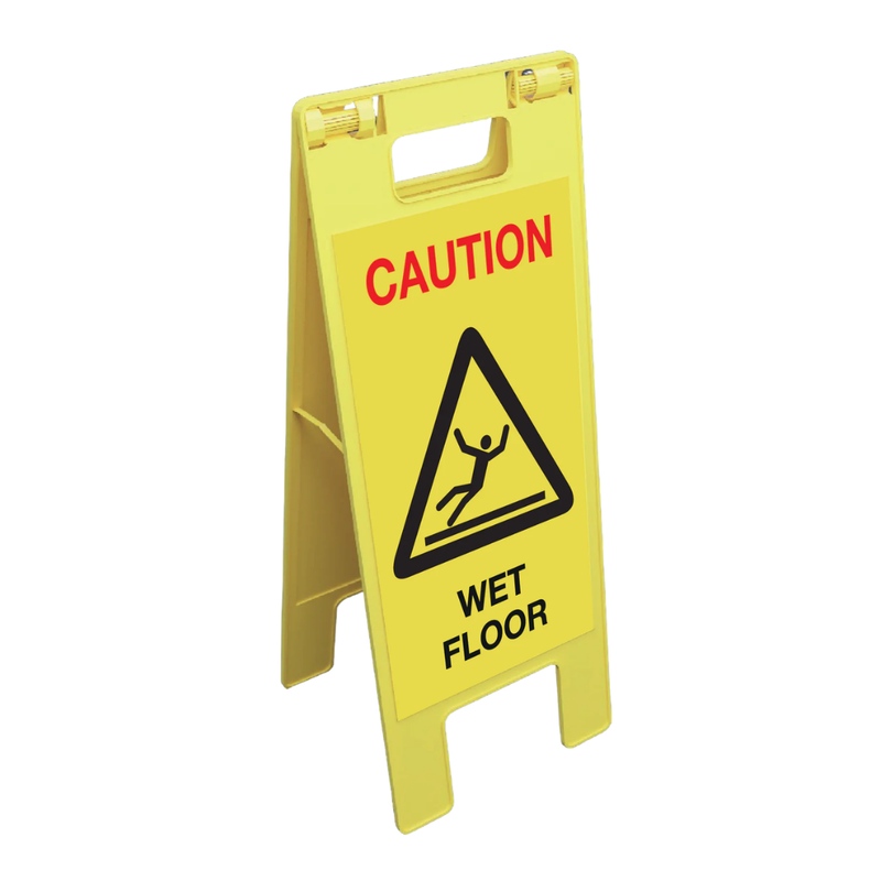 Pictogram caution wet floor haakse vloerstaander plastiek
