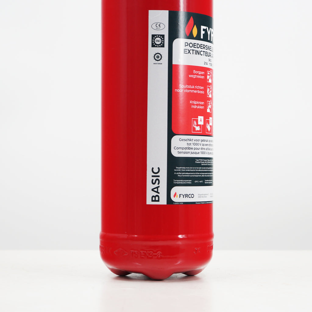 Poederbrandblusser 3kg ABC voor thuis close-up onderkant