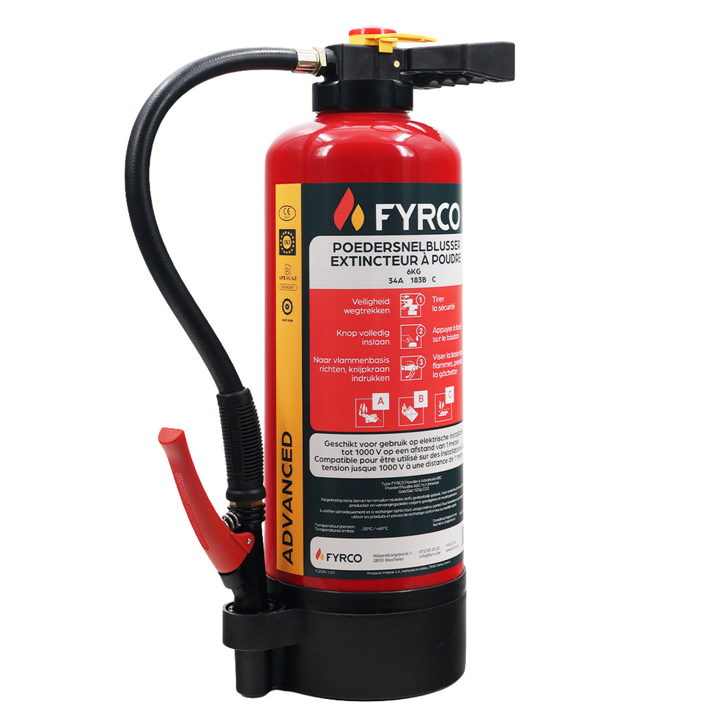 Poederbrandblusser 6kg ABC met intern patroon en BENOR gekeurd