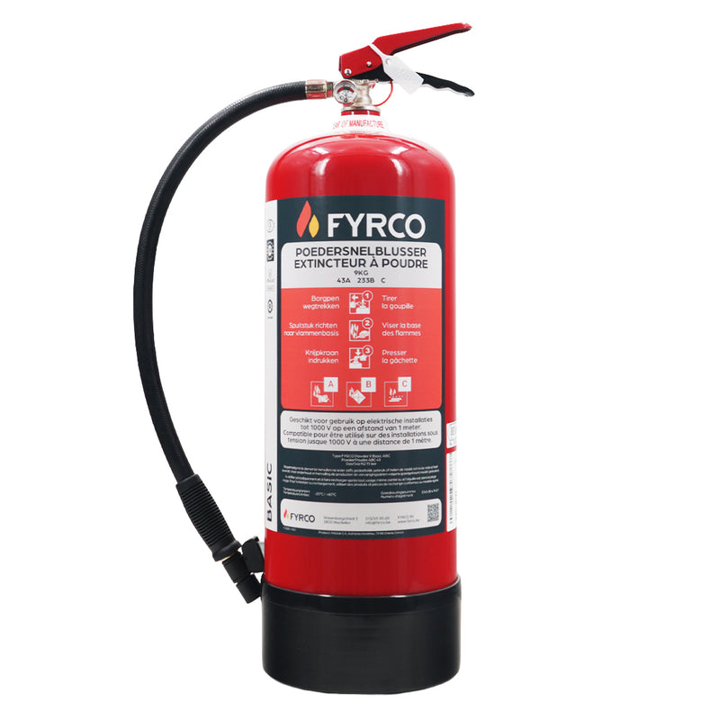 Poederbrandblusser 9kg ABC onder permanente druk en BENOR gekeurd